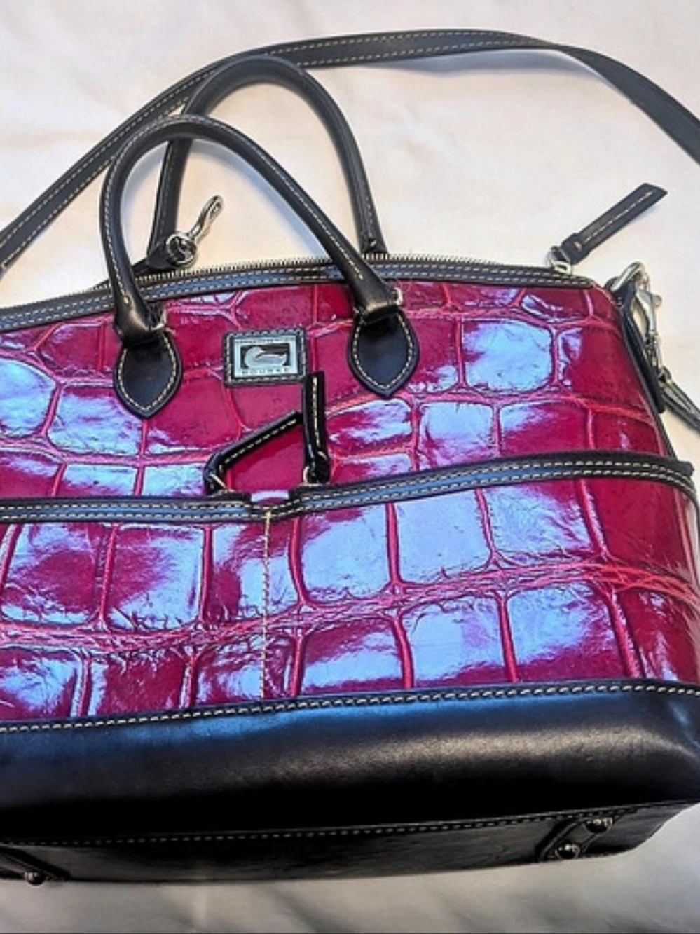 Dooney & Bourke Croc-Embossed Shoulder Bag in Red And Brown